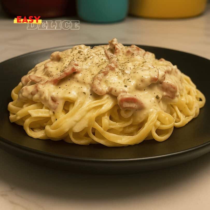 pâtes à la crème et lardons fumé - Recettes de plats faciles