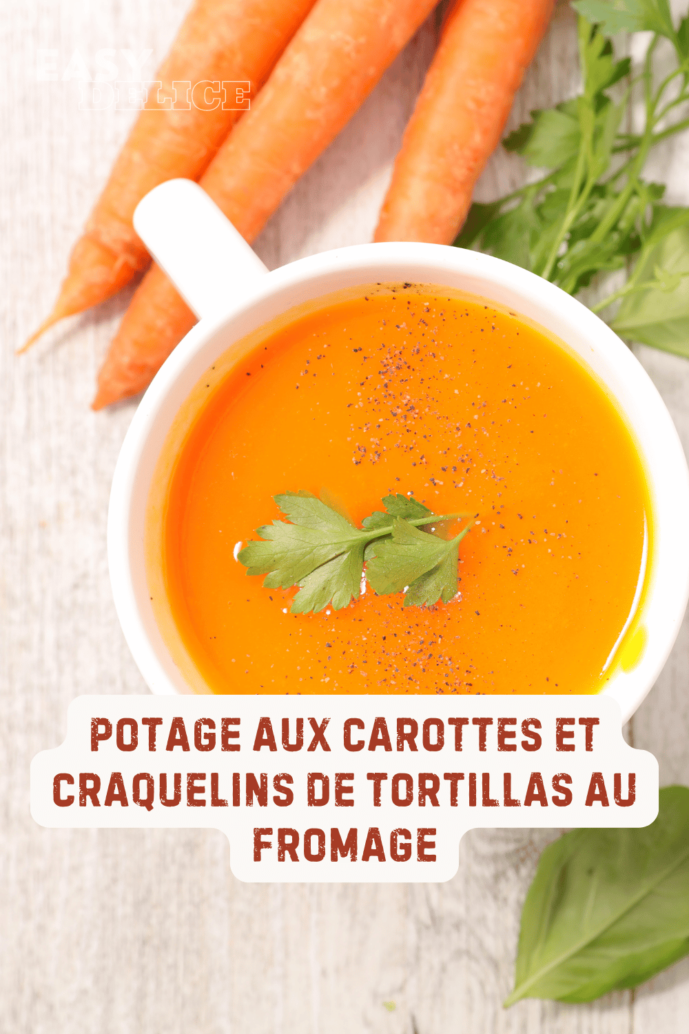 Potage aux Carottes et Craquelins de Tortillas au Fromage