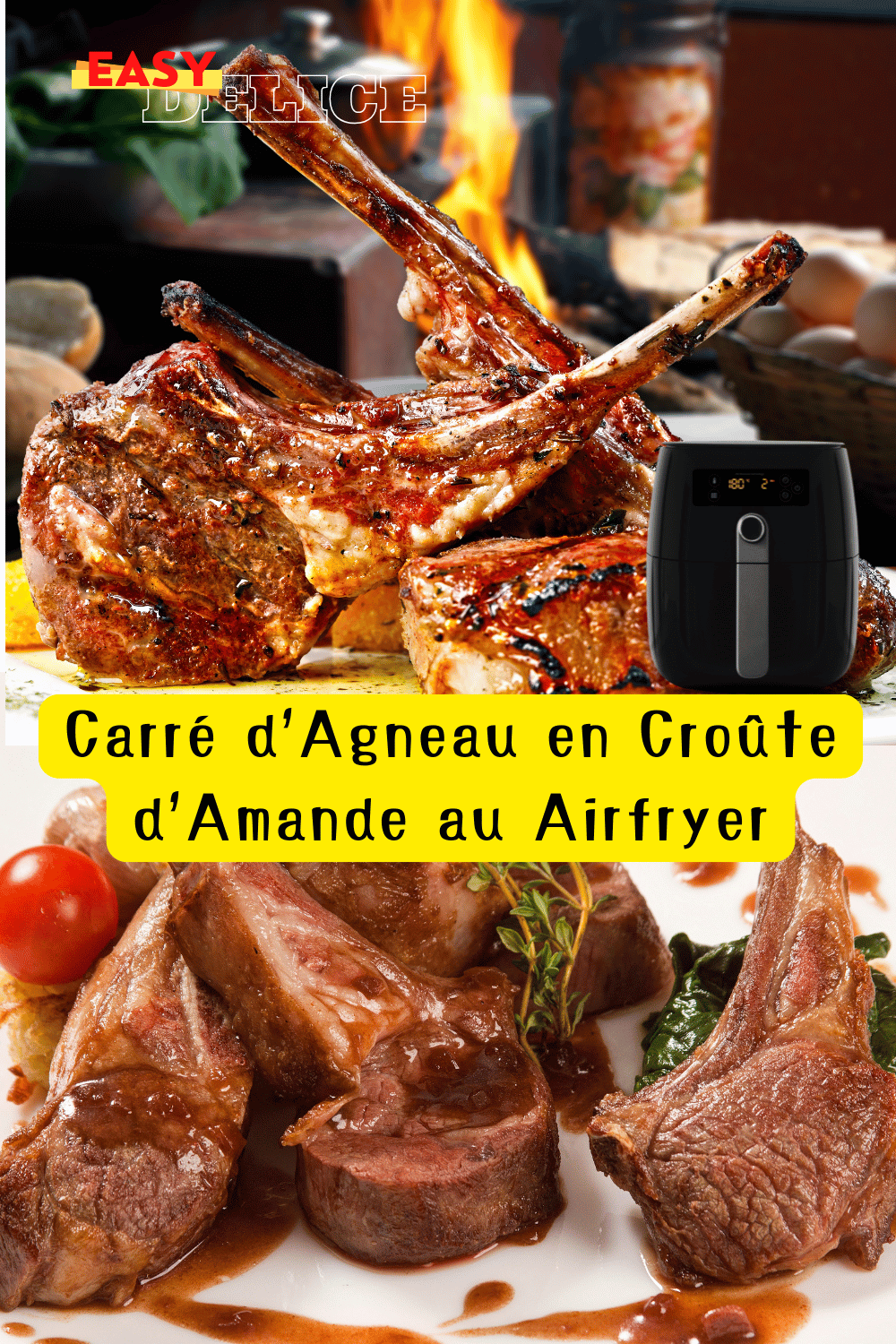  Carré d’agneau en croûte d’amande dorée, cuit à la perfection dans un Airfryer.

