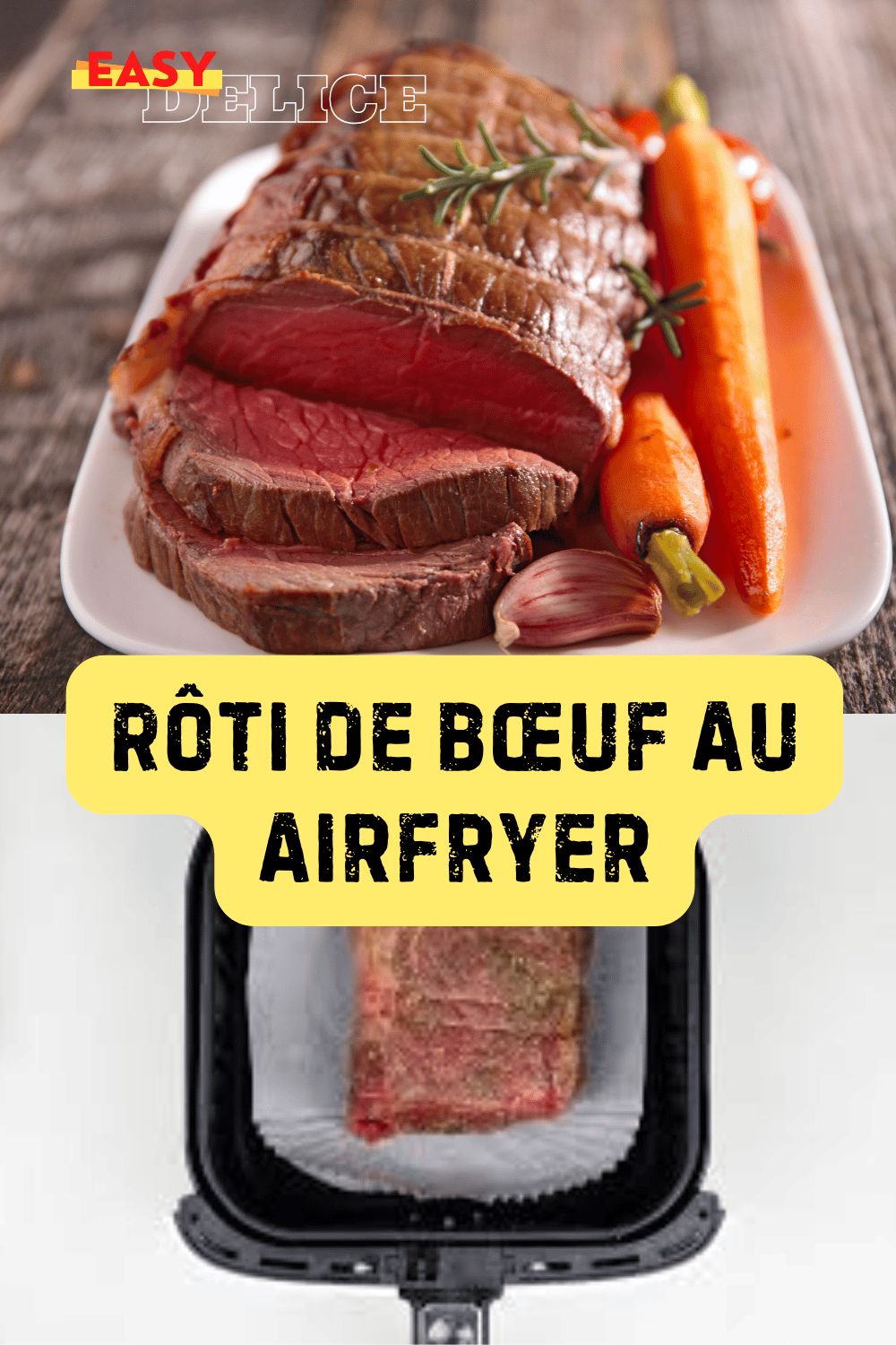 Rôti de bœuf parfaitement cuit, tranché et accompagné de légumes grillés.