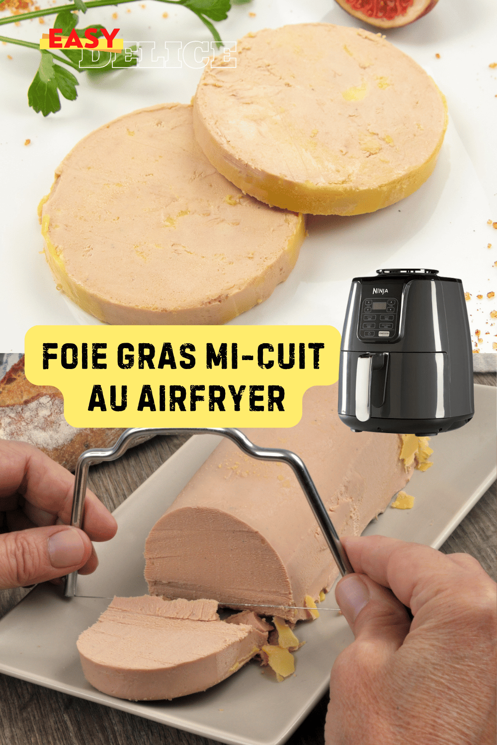 Foie gras mi-cuit, tranché et servi avec du pain grillé et une confiture de figues.