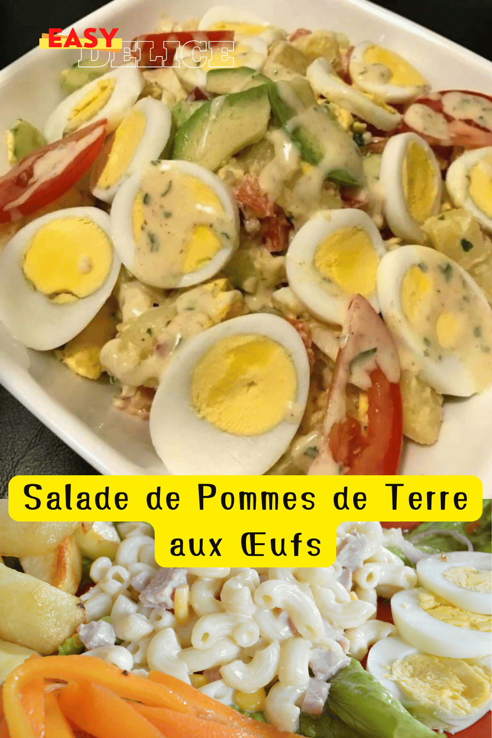 Salade de pommes de terre aux œufs, garnie de persil frais et servie dans un bol.