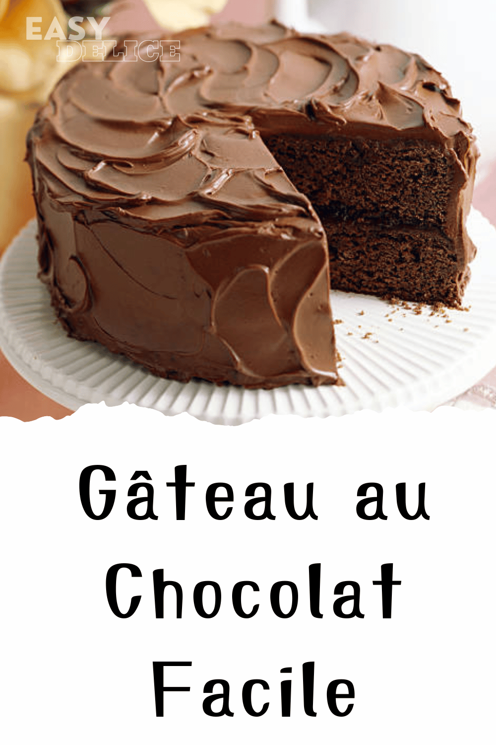 Gâteau au chocolat classique, moelleux et fondant, servi avec une touche de crème fouettée.