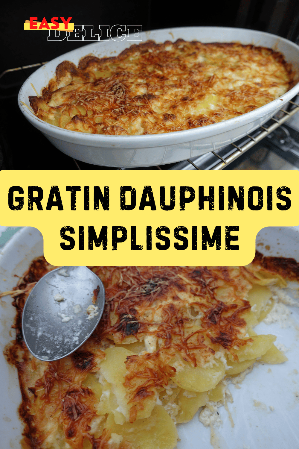 Gratin dauphinois doré et crémeux, servi dans un plat à gratin rustique.