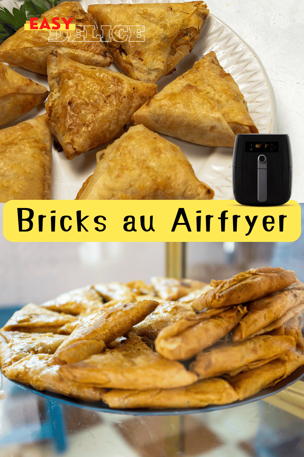 Bricks dorées et croustillantes cuites au Airfryer, servies avec une sauce d’accompagnement.