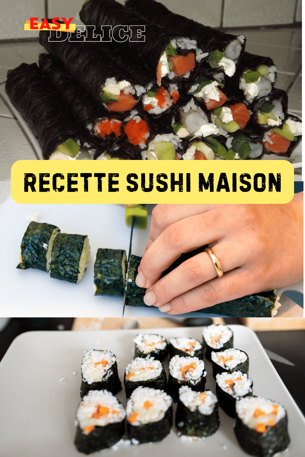 Plateau de sushis maison, avec makis et nigiris, joliment présentés sur une assiette.