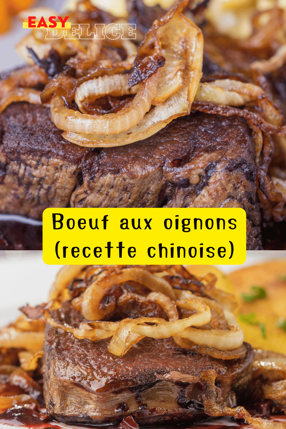 Assiette de bœuf aux oignons façon chinoise, garnie de riz et de légumes frais.