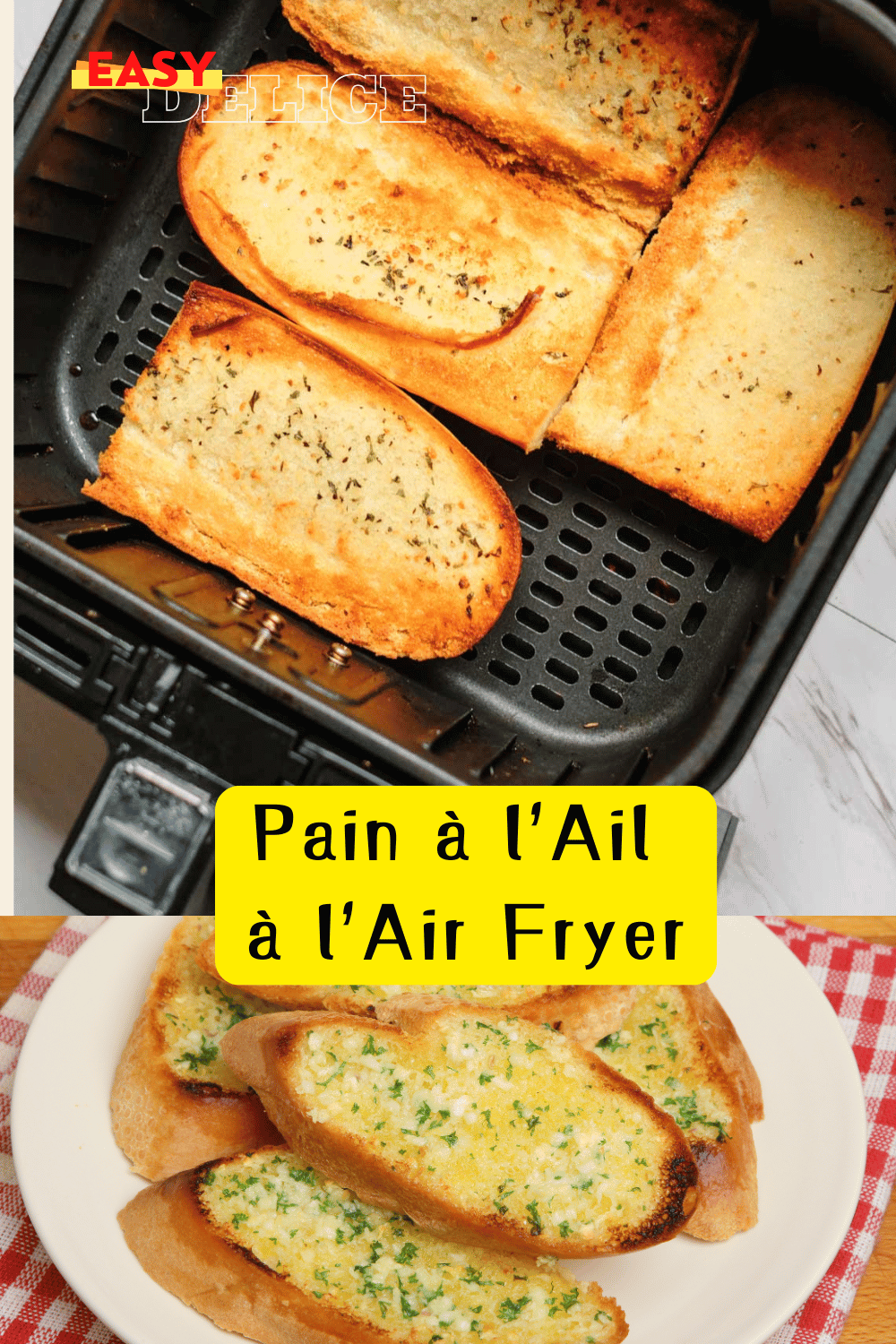 Pain à l'ail doré et croustillant préparé à l'air fryer