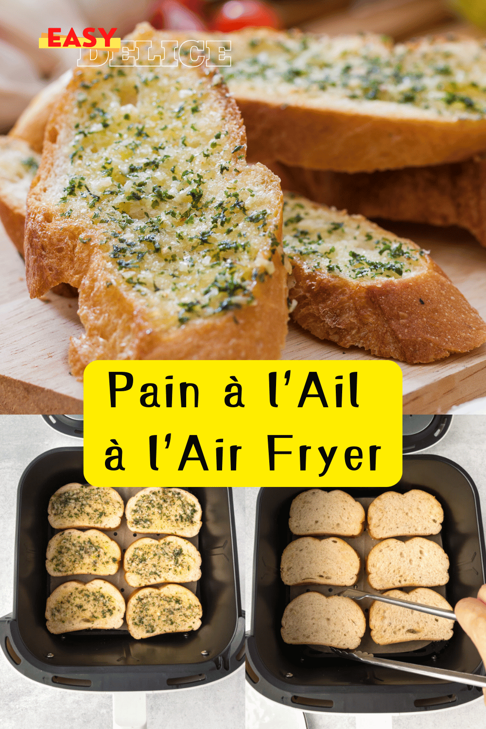 Pain à l'ail doré et croustillant préparé à l'air fryer