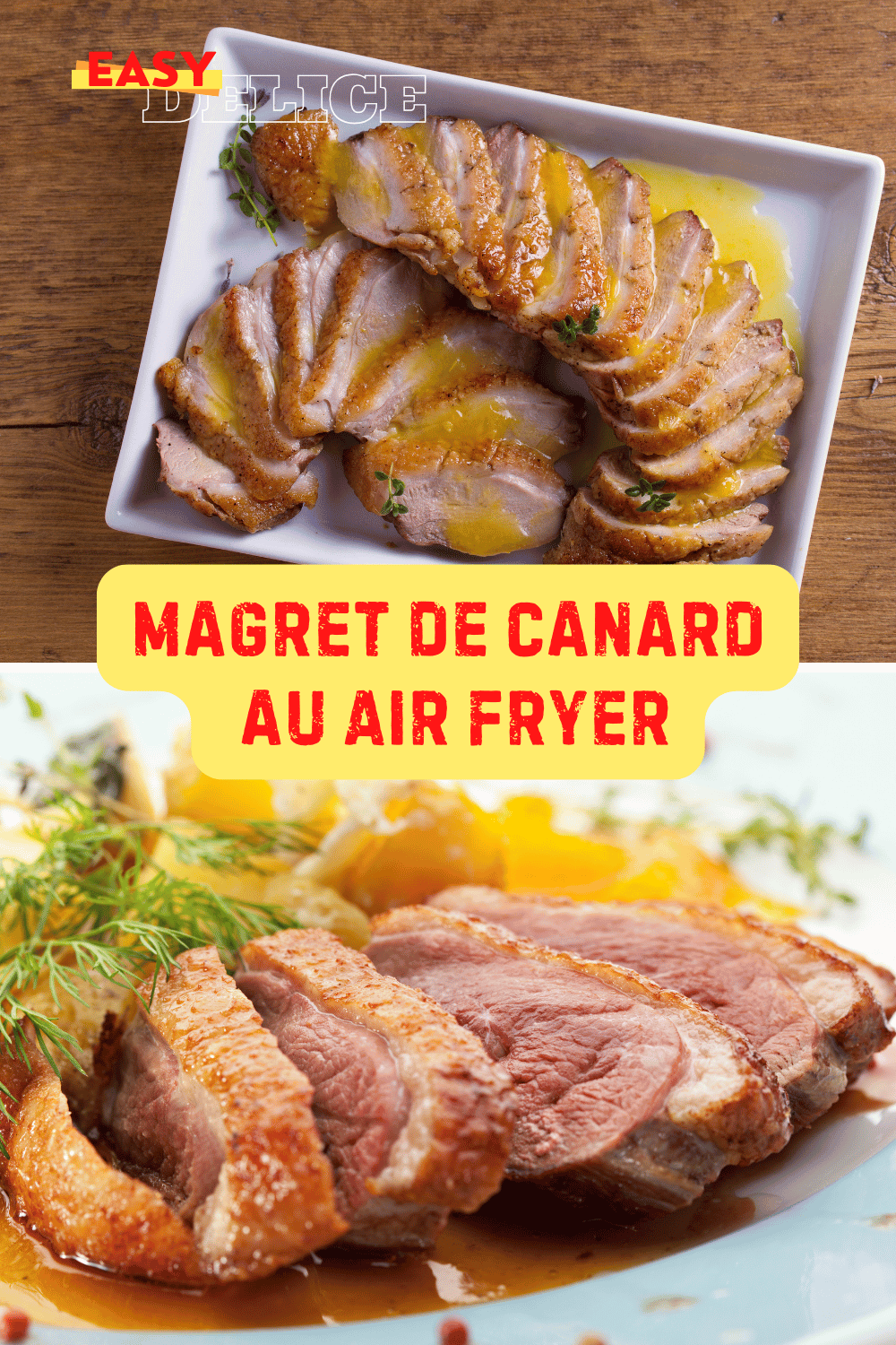 Magret de canard doré et juteux, tranché et servi avec des légumes grillés.