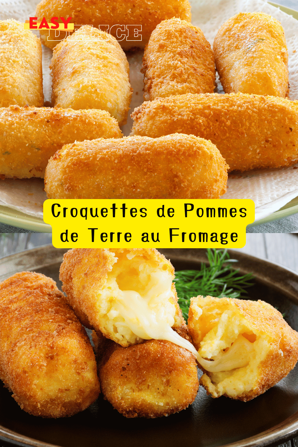 Croquettes de pommes de terre dorées et croustillantes avec un cœur de fromage fondant.