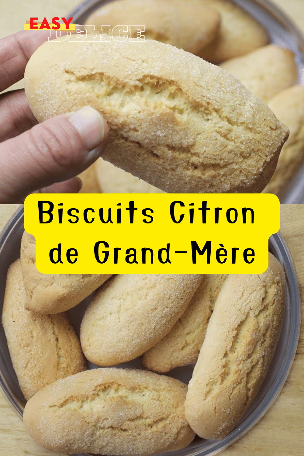 Biscuits au citron dorés, saupoudrés de sucre glace, prêts à être dégustés.