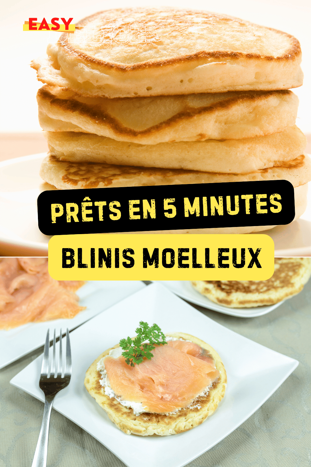 Blinis moelleux dorés et garnis de crème et saumon, prêts en 5 minutes

