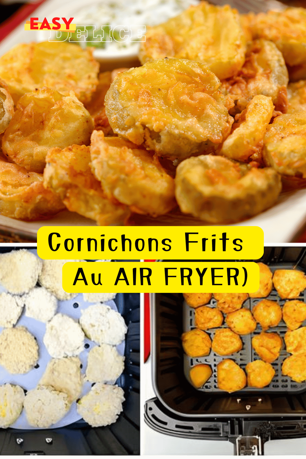 Cornichons frits croustillants cuits à l'air fryer, servis avec une sauce ranch