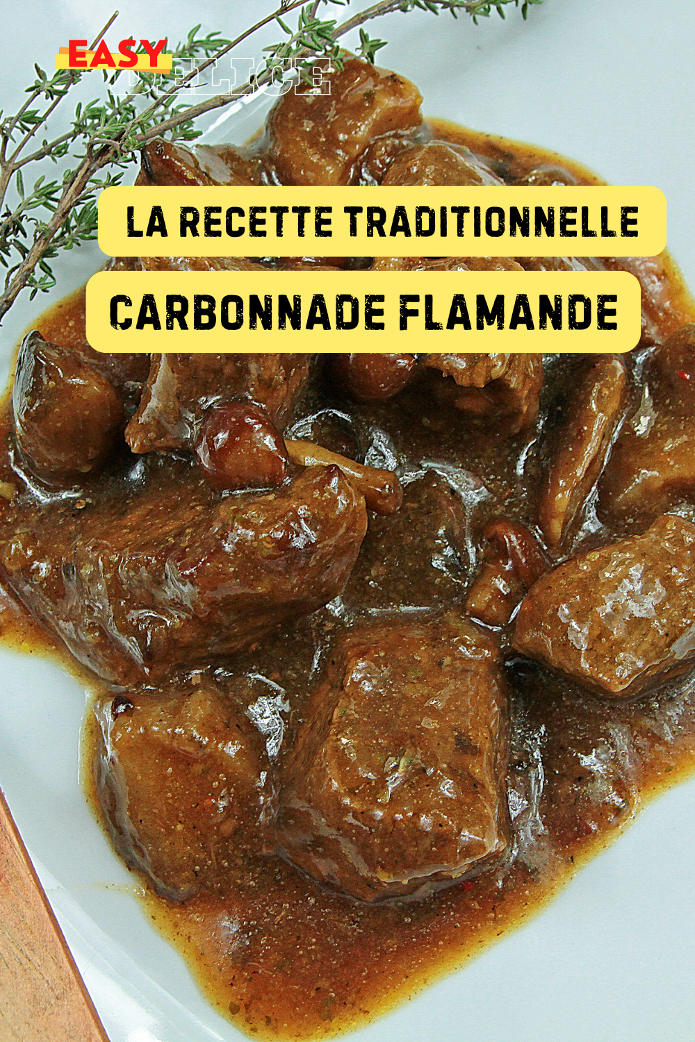 Carbonnade flamande mijotée, servie avec des frites croustillantes et une bière belge.