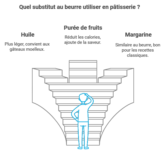 Différents substituts de beurre comme le yaourt, compote, et huile pour pâtisserie