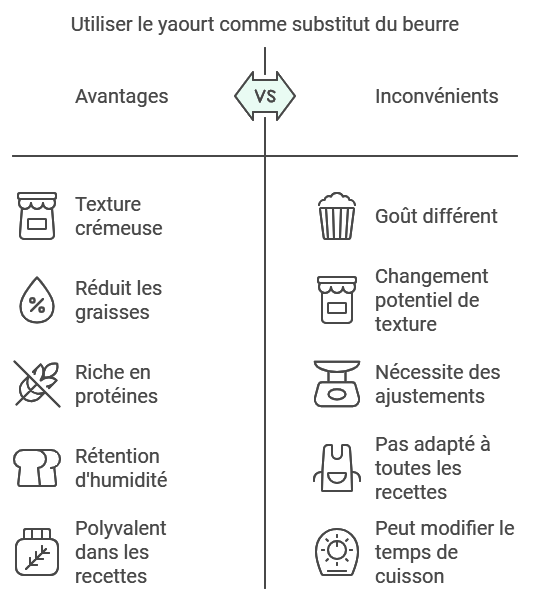 Différents substituts de beurre comme le yaourt, compote, et huile pour pâtisserie