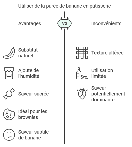 Purée de Banane

La banane écrasée est un substitut naturel du beurre dans les recettes sucrées. En plus d’apporter du moelleux, elle ajoute une saveur délicatement sucrée et fruitée.

Quantité : Remplacez le beurre par la même quantité de purée de banane.
Avantage : Idéal pour les brownies, gâteaux au chocolat et muffins. Elle ajoute de la douceur et une saveur subtile de banane.