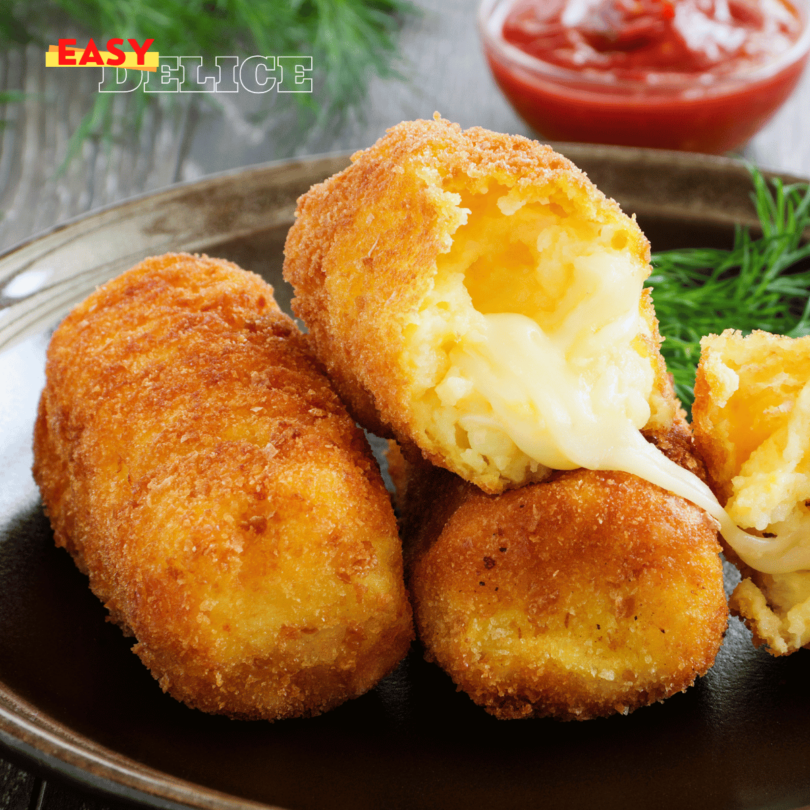 Croquettes de pommes de terre dorées et croustillantes avec un cœur de fromage fondant.