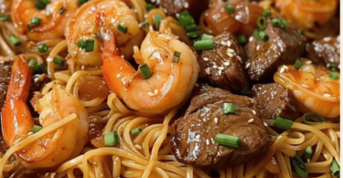 Recette de Nouilles Teriyaki aux Crevettes et au Steak