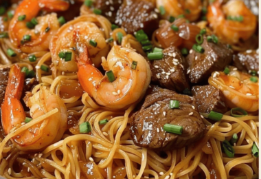 Recette de Nouilles Teriyaki aux Crevettes et au Steak