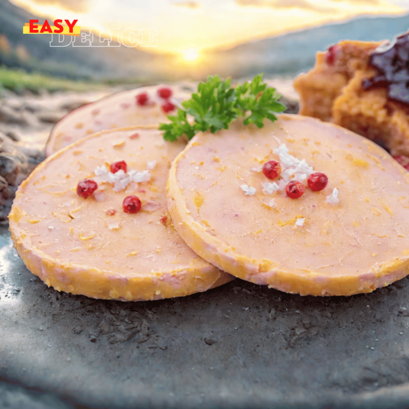 Faux gras de Noël, joliment présenté dans une terrine avec des toasts et des figues fraîches.