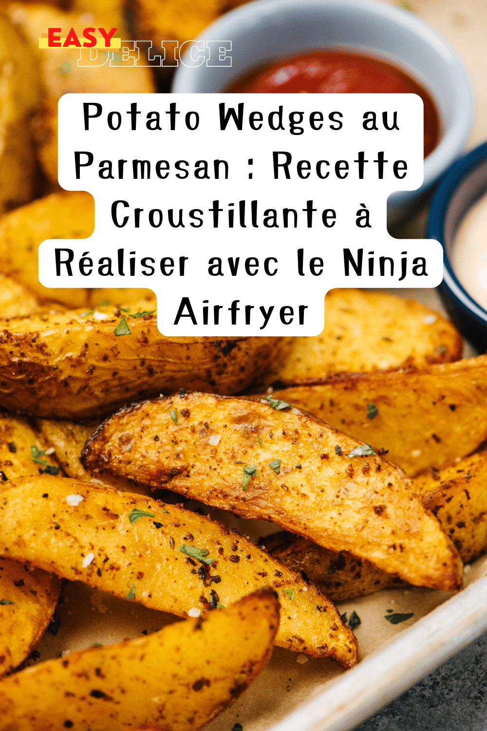 Potato wedges dorés et croustillants au parmesan, servis avec une sauce dip