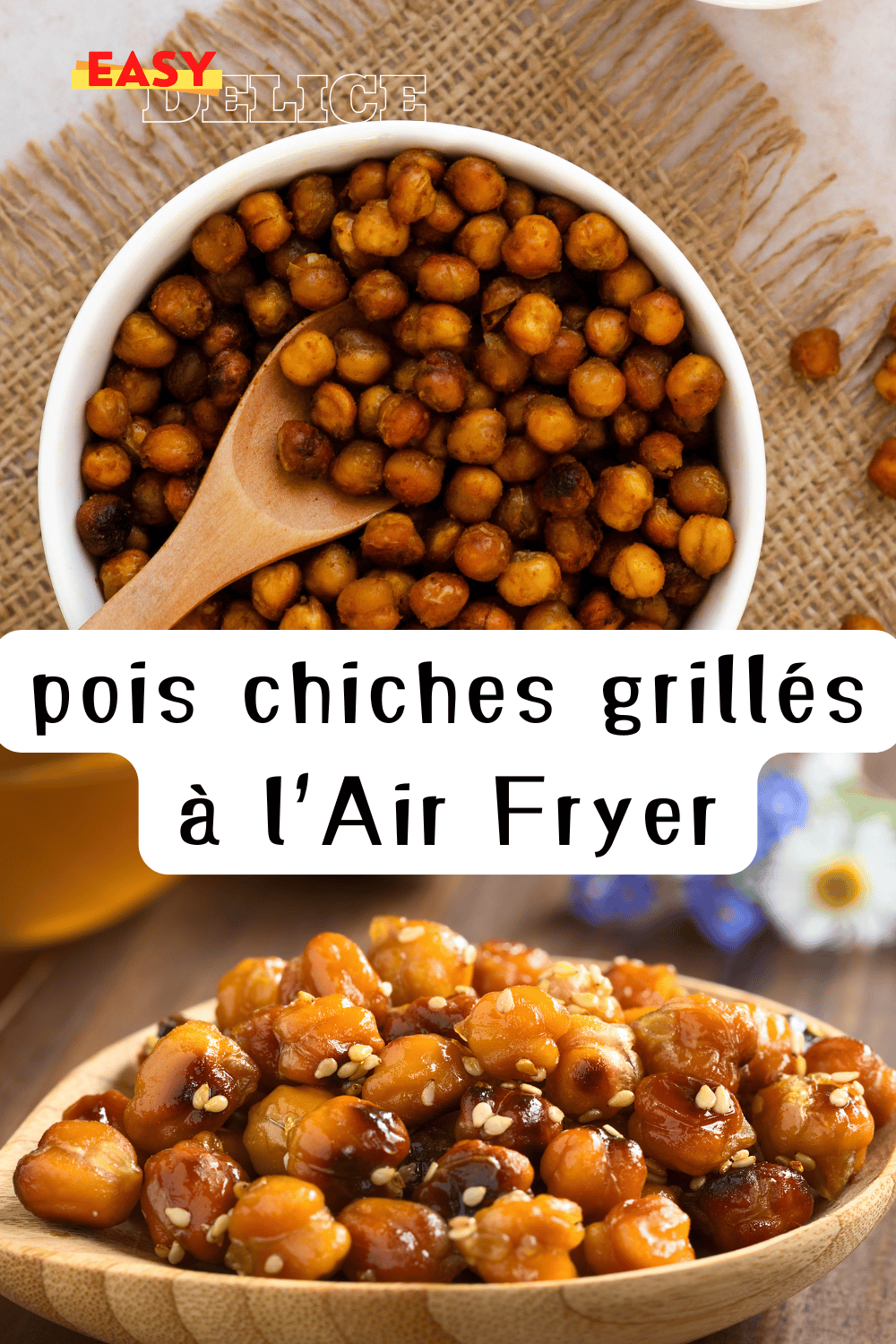  Pois chiches grillés, dorés et assaisonnés, dans un bol.

