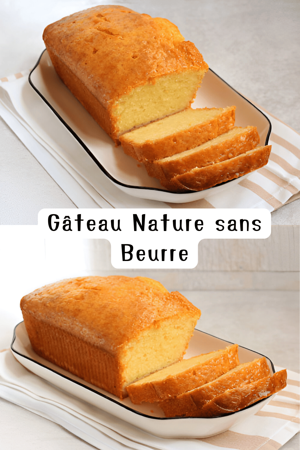  Gâteau nature sans beurre à l’huile, moelleux et doré, servi avec une tasse de thé.