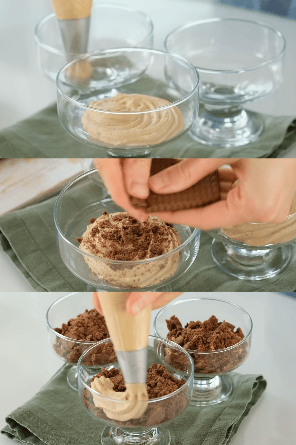 Mousse au café servie dans une verrine élégante, décorée de chocolat râpé et d’un biscuit croustillant.