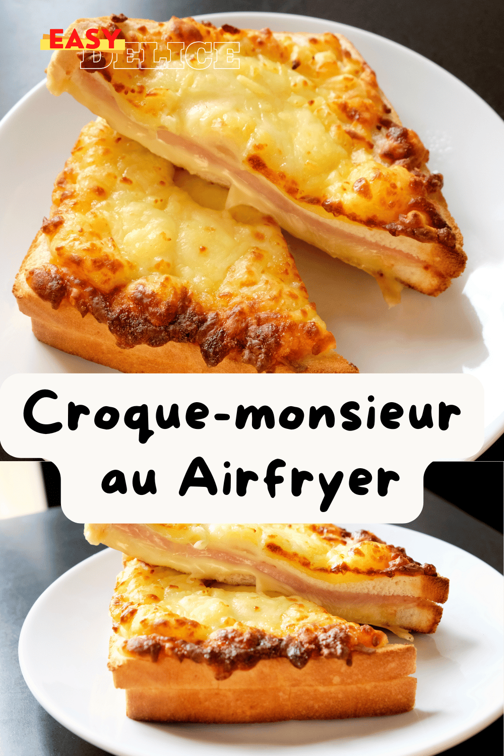 Croque-monsieur doré et croustillant prêt à déguster, sorti du Airfryer.