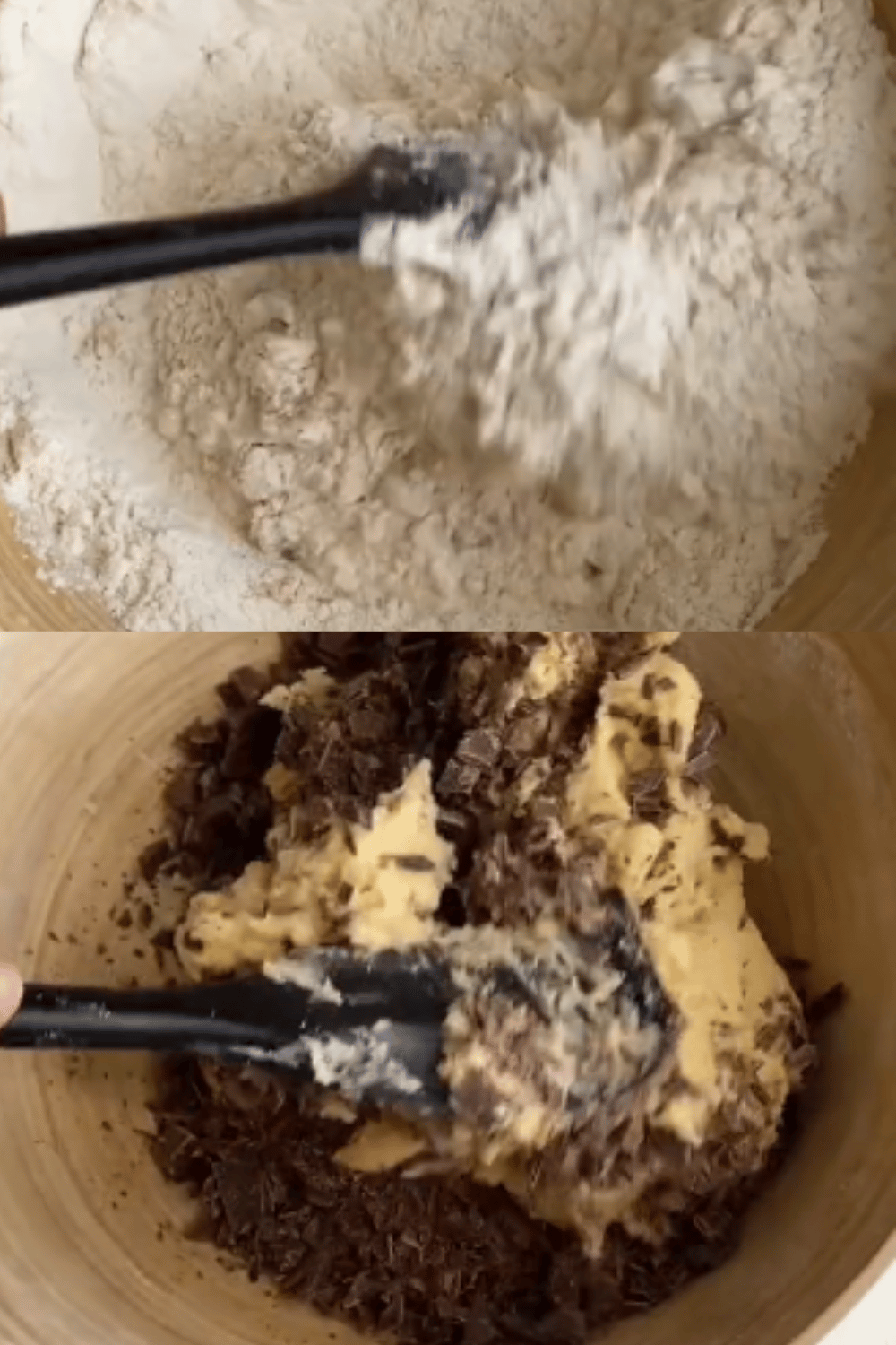 Cookie géant doré, garni de pépites de chocolat et nappé de pâte à tartiner, coupé en parts sur une planche en bois.