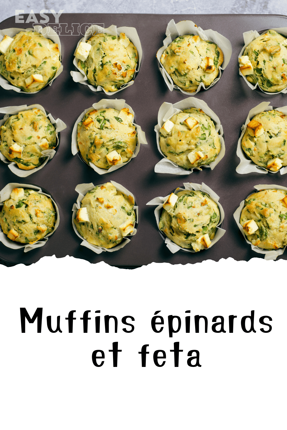 Muffins épinards et feta dorés et moelleux, parfaits pour un apéritif sain.