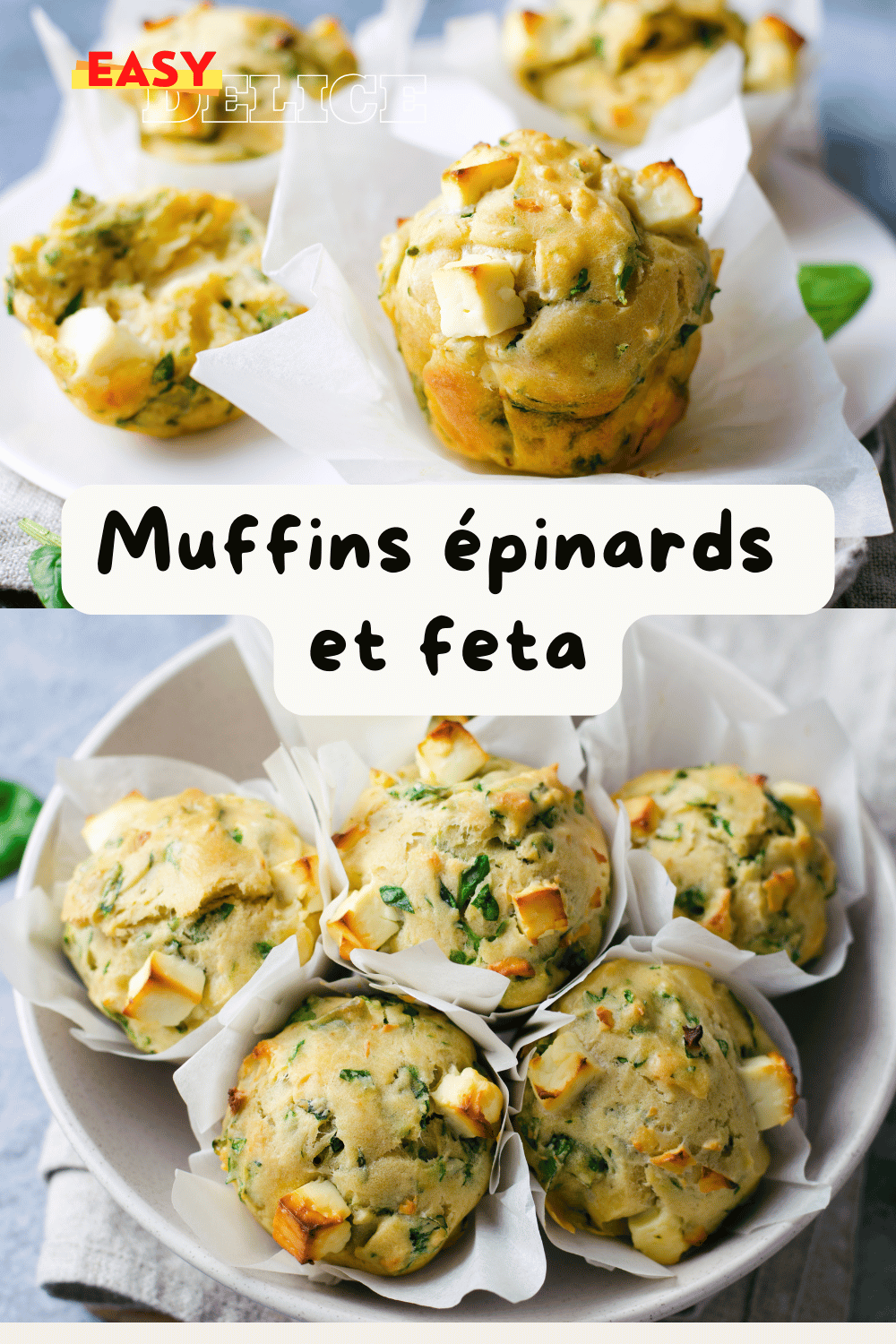 Muffins épinards et feta dorés et moelleux, parfaits pour un apéritif sain.