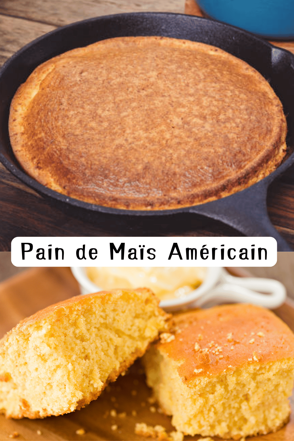 Pain de maïs doré, servi chaud en tranches, accompagné de beurre fondant.