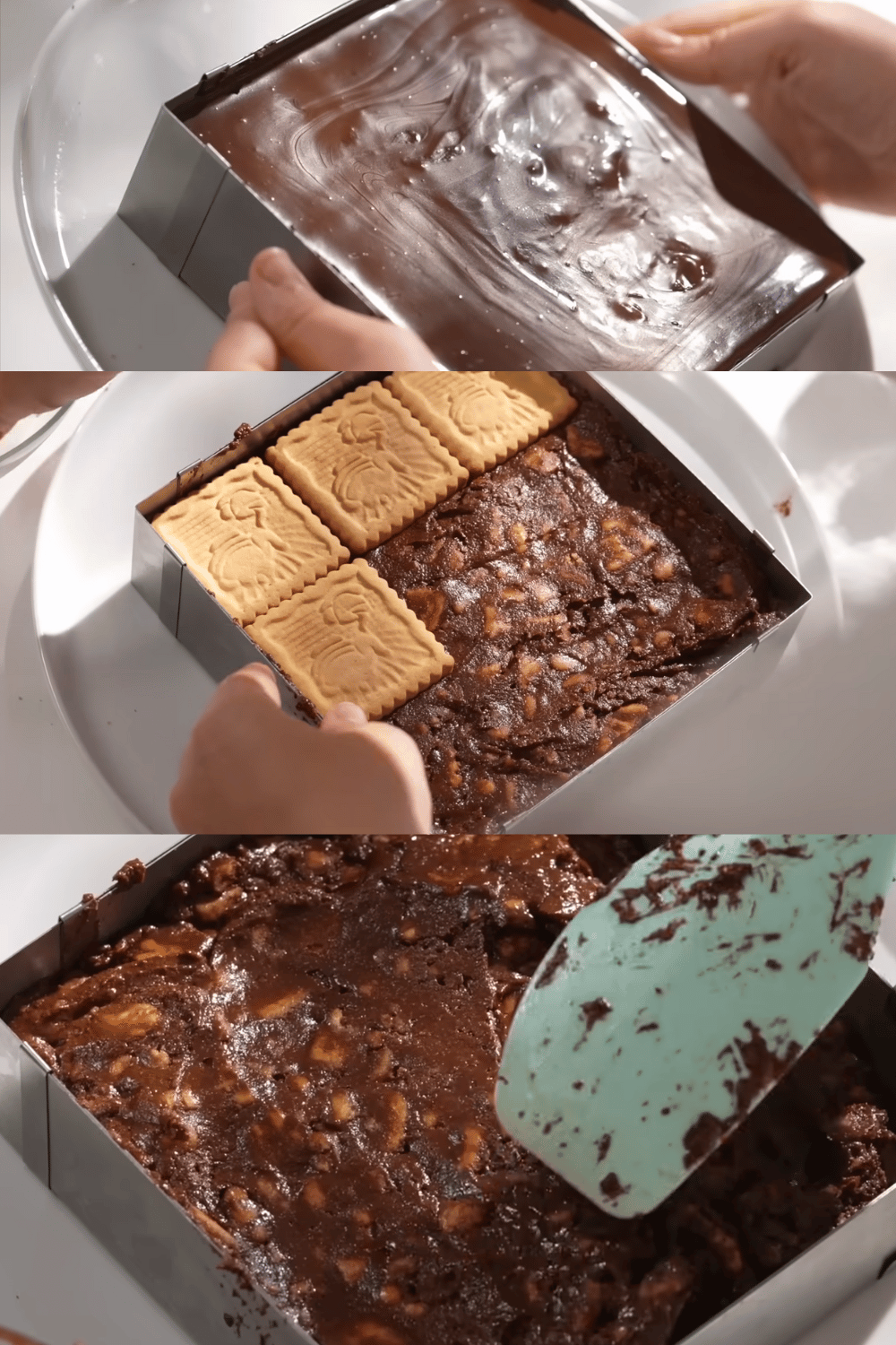 Un gâteau aux biscuits au chocolat sans cuisson, garni de copeaux de chocolat, présenté sur un plateau élégant.