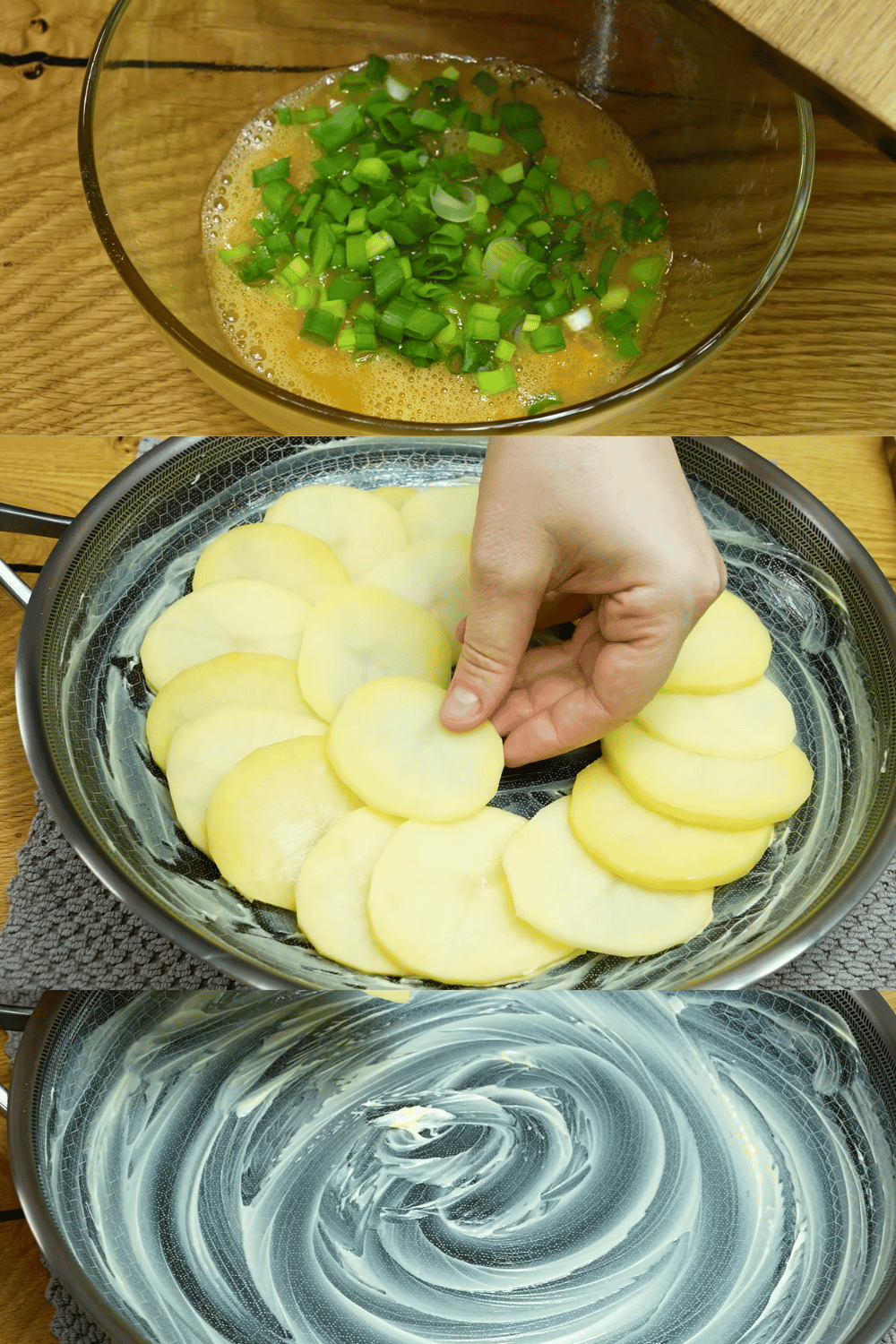 Un délicieux plat facile avec 2 pommes de terre et 2 œufs, garni de fromage fondu.