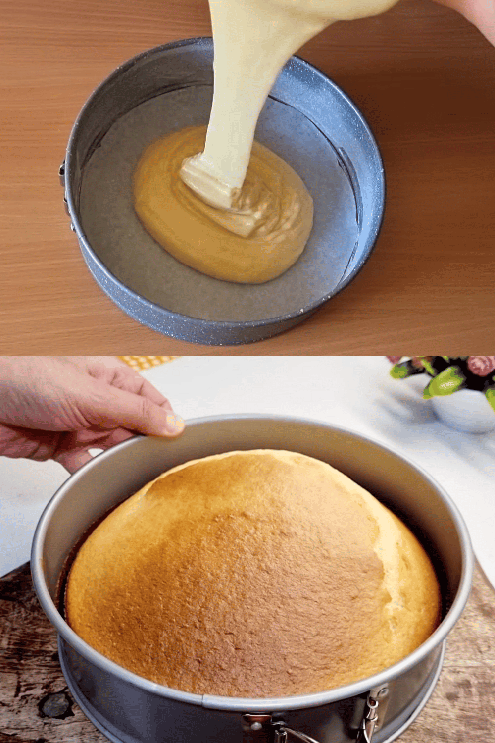 Gâteau doré et moelleux sans beurre ni huile, tranché sur une assiette ensoleillée.

