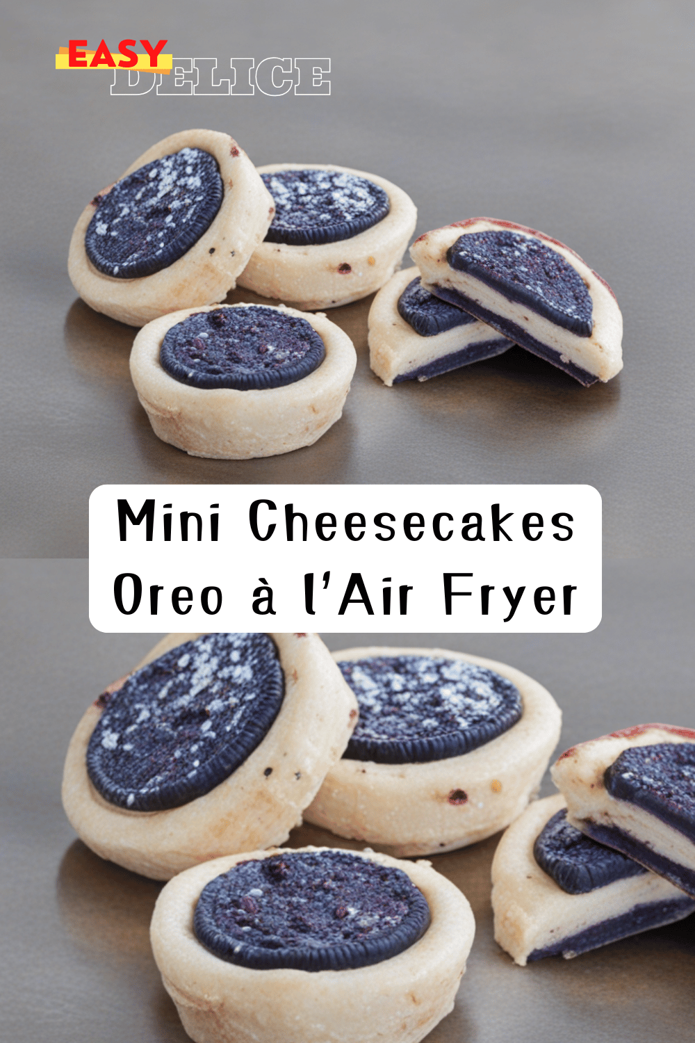 Mini cheesecakes Oreo, crémeux et décorés de biscuits émiettés, prêts à être dégustés.

