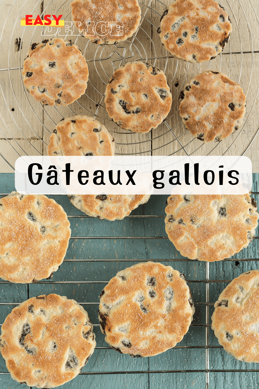 Assortiment de gâteaux gallois moelleux et dorés servis sur une assiette, saupoudrés de sucre.