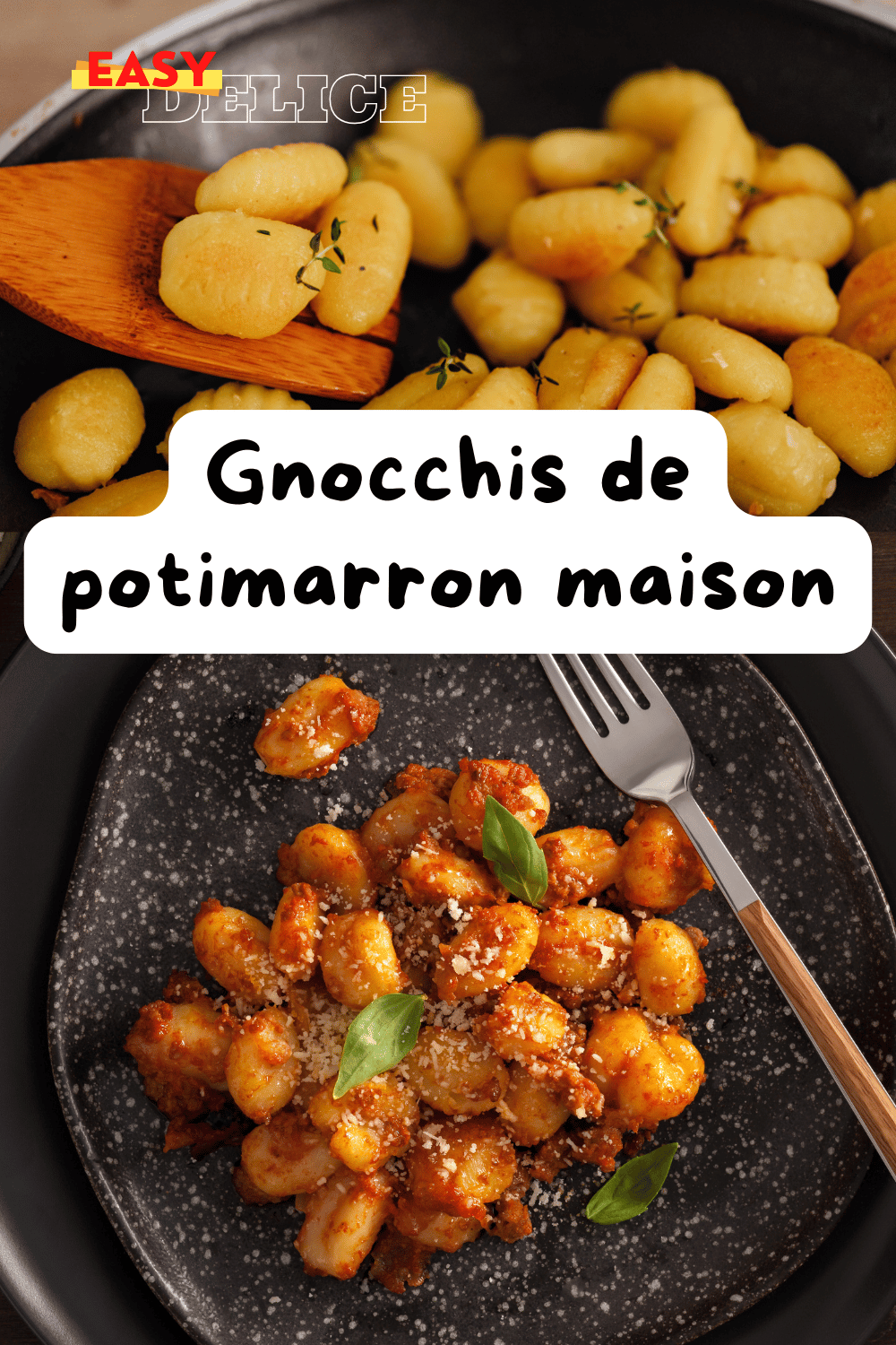 Gnocchis de potimarron dorés, garnis de sauge et de parmesan dans une assiette élégante.