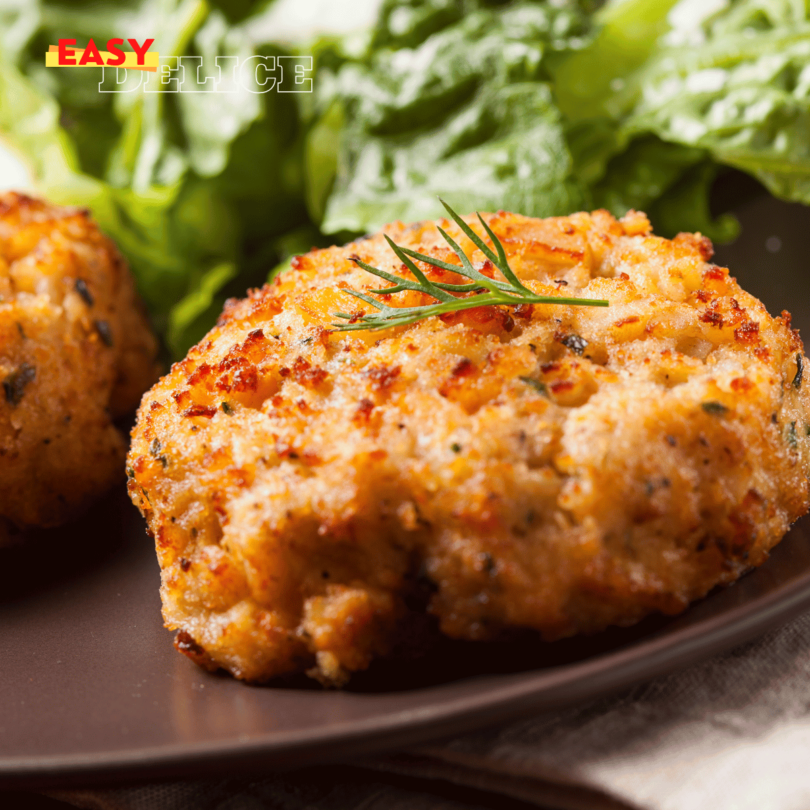 Crab cakes dorés et croustillants servis avec du citron et une sauce rémoulade.