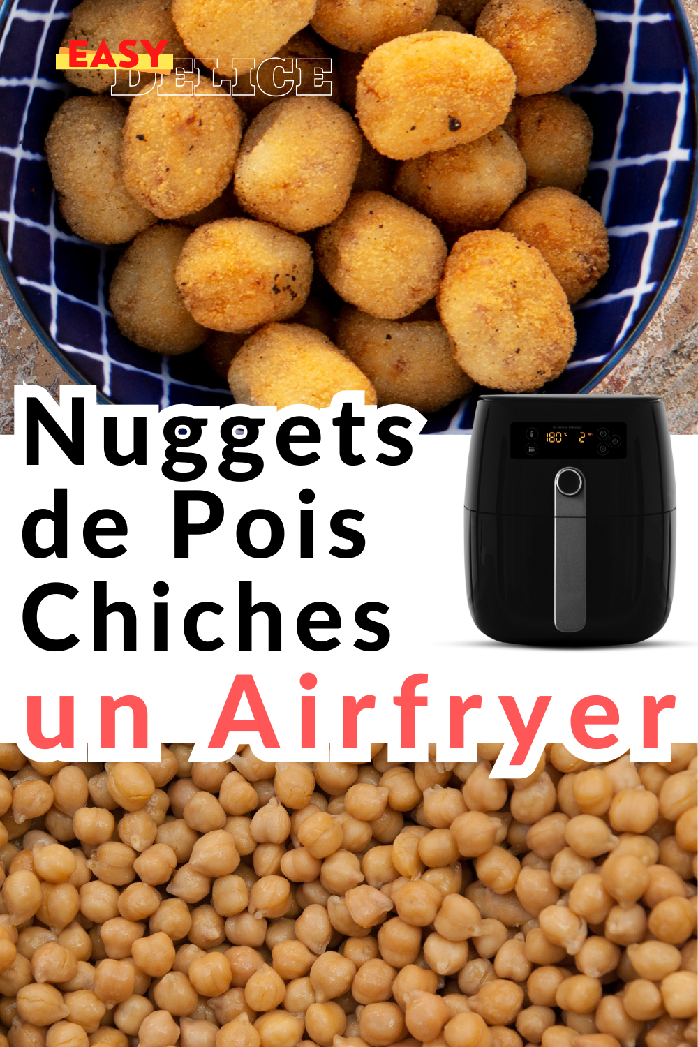 Nuggets de pois chiches croustillants et dorés, servis avec une sauce crémeuse et des légumes frais