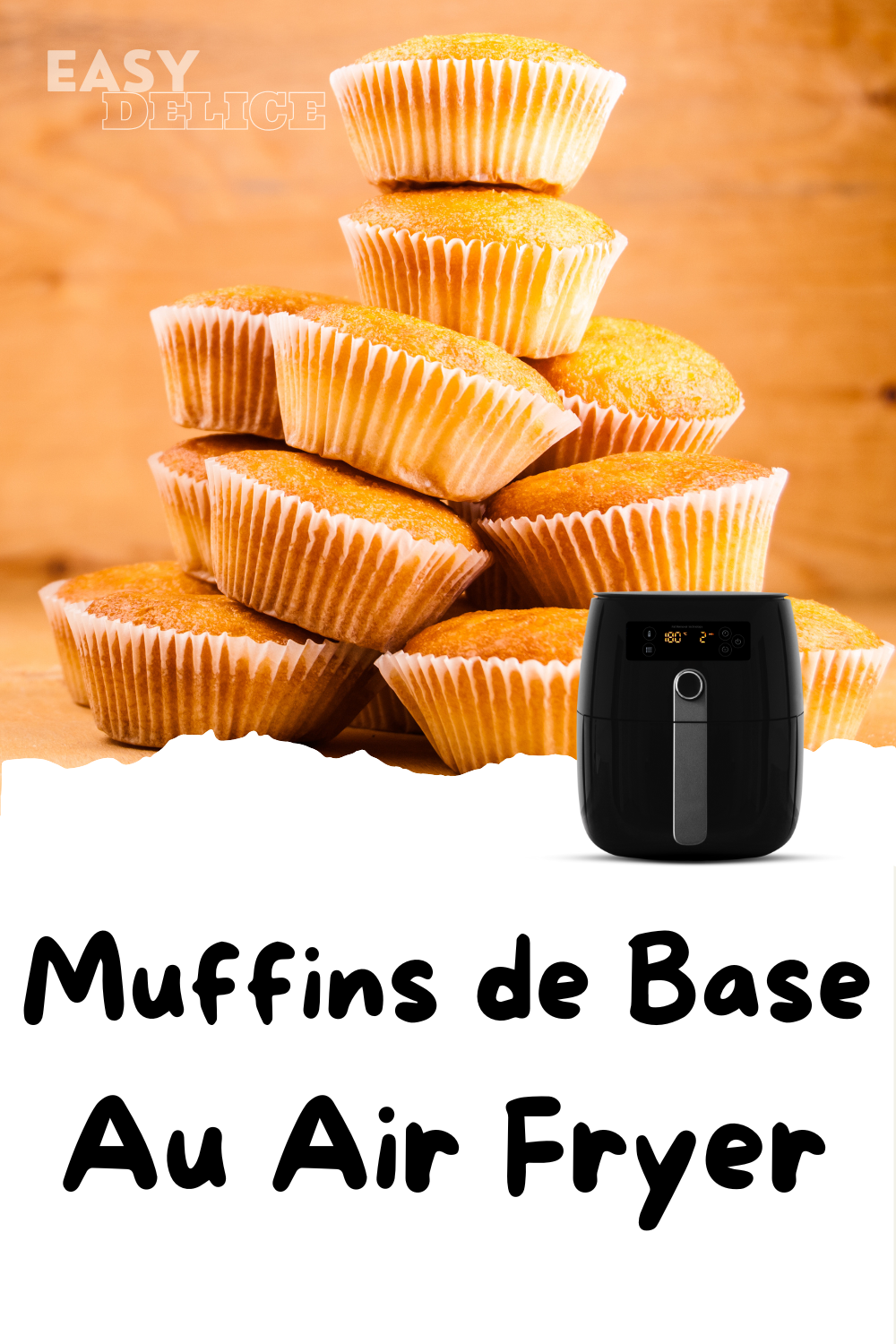 Muffins dorés et moelleux, fraîchement cuits au Airfryer, accompagnés d'ingrédients variés pour personnalisation.