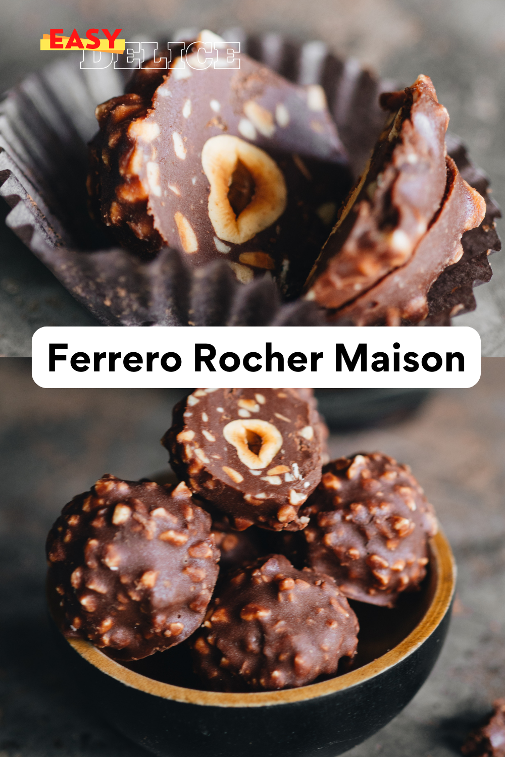 Ferrero Rocher faits maison, joliment dorés et garnis de noisettes concassées, prêts à être dégustés.