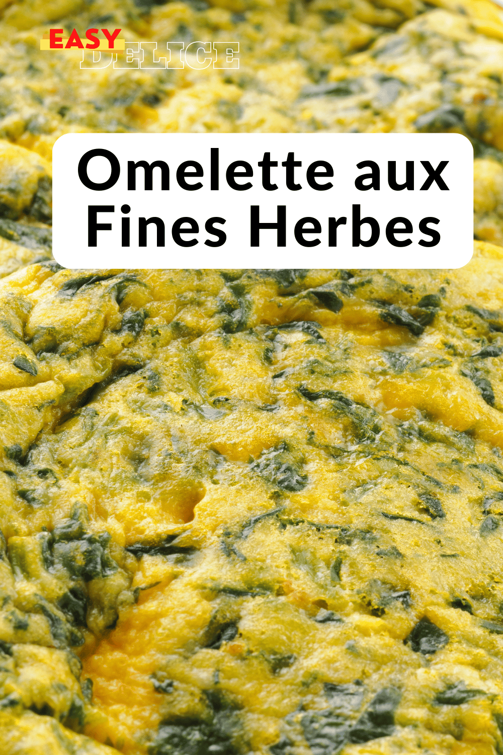 Omelette aux fines herbes dorée, servie dans une assiette