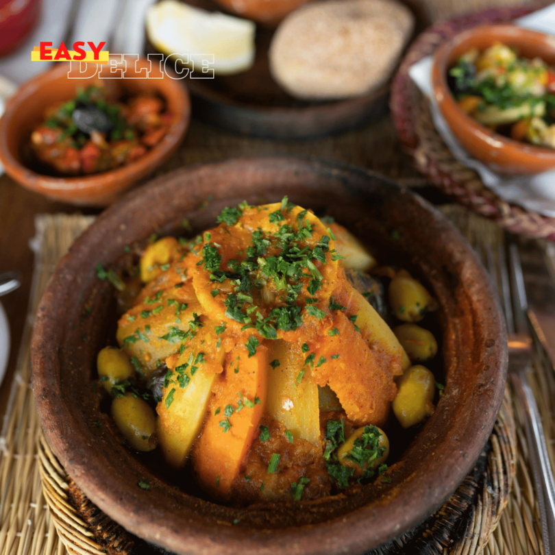 Tajine de légumes d'hiver coloré et épicé, prêt à déguster.