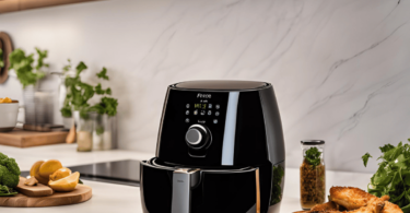 Un Airfryer futuriste au design innovant, équipé d’un écran tactile et connecté à une application mobile