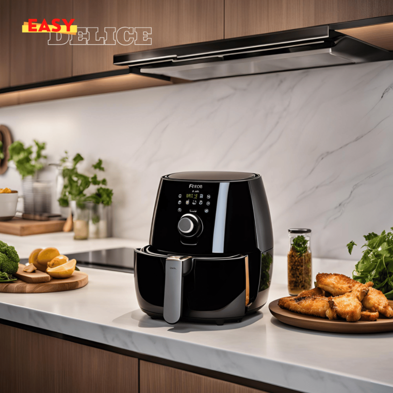 Un Airfryer futuriste au design innovant, équipé d’un écran tactile et connecté à une application mobile