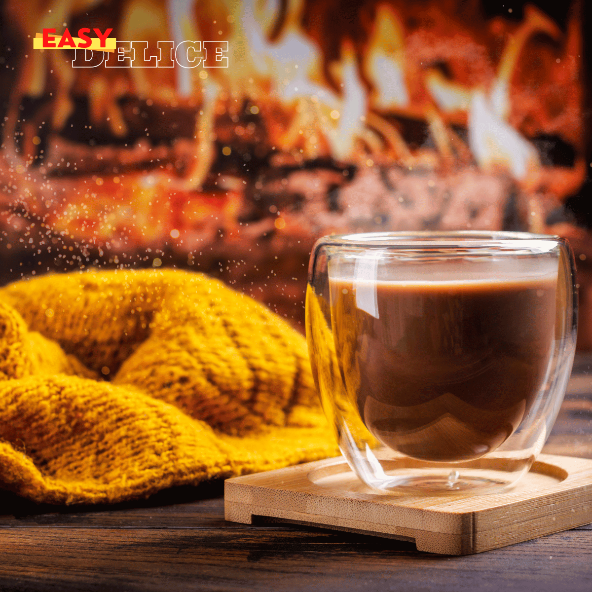 Une tasse de thé fumant, un chocolat chaud crémeux et une infusion fruitée sur une table hivernale